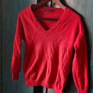 Alex & Alex 100% Cashmere Red V-Neck Sweater